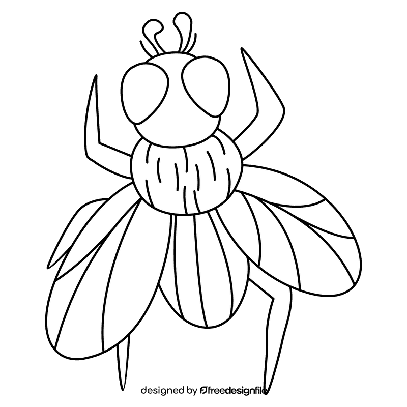 Housefly cleaning the wing black and white clipart