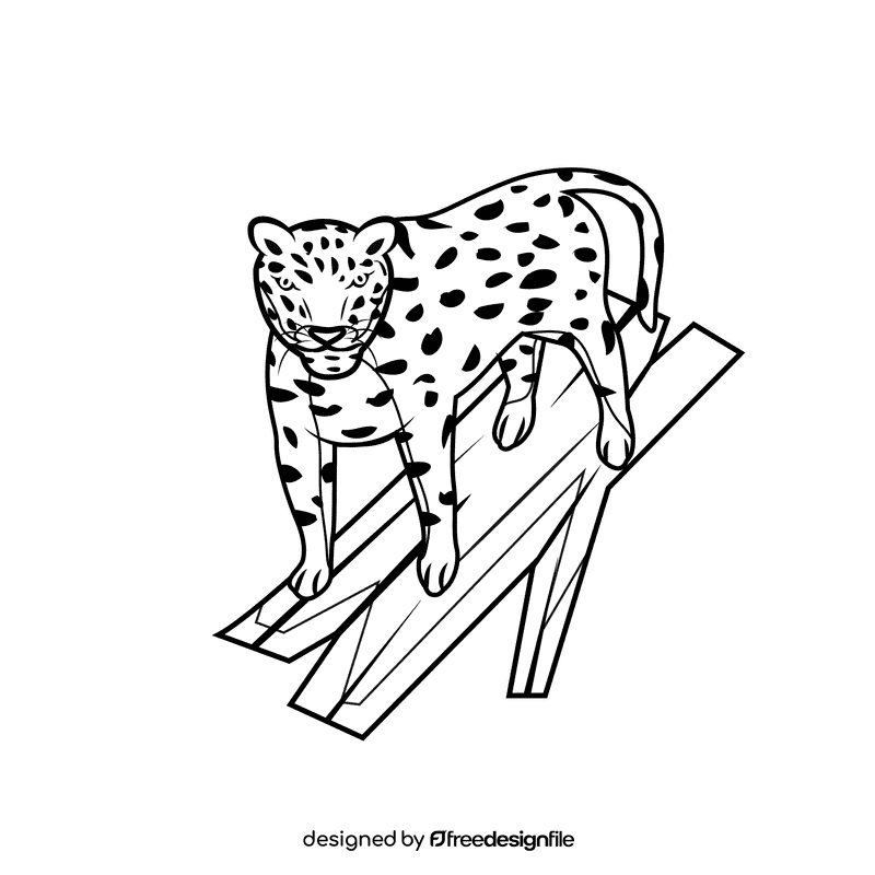 Leopard In Tree black and white clipart