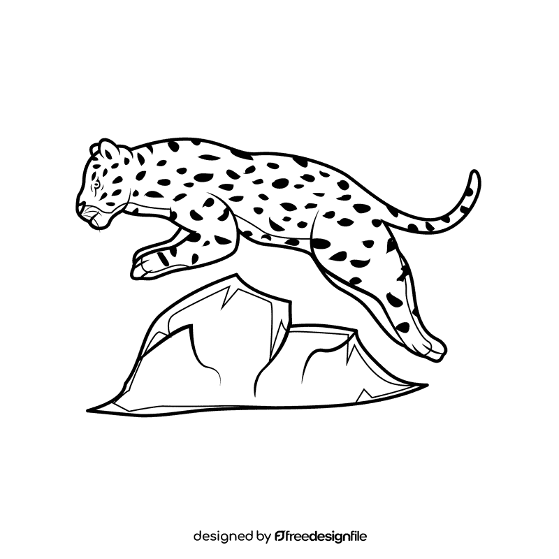 Leopard Jump black and white clipart