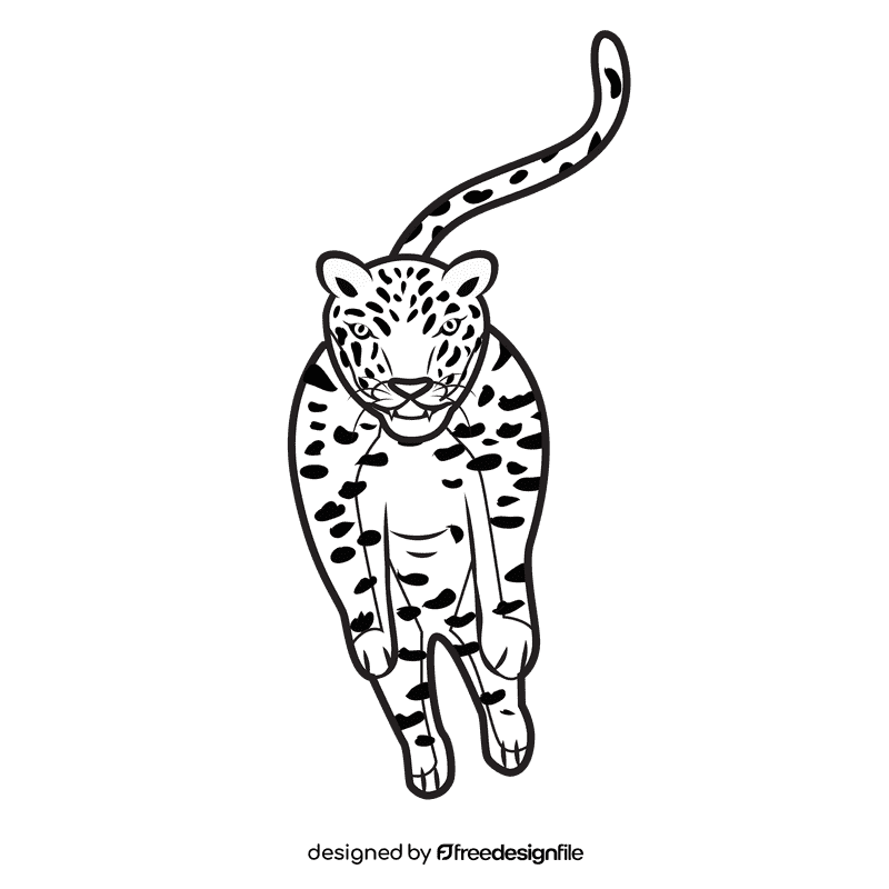 Leopard Jump Front black and white clipart