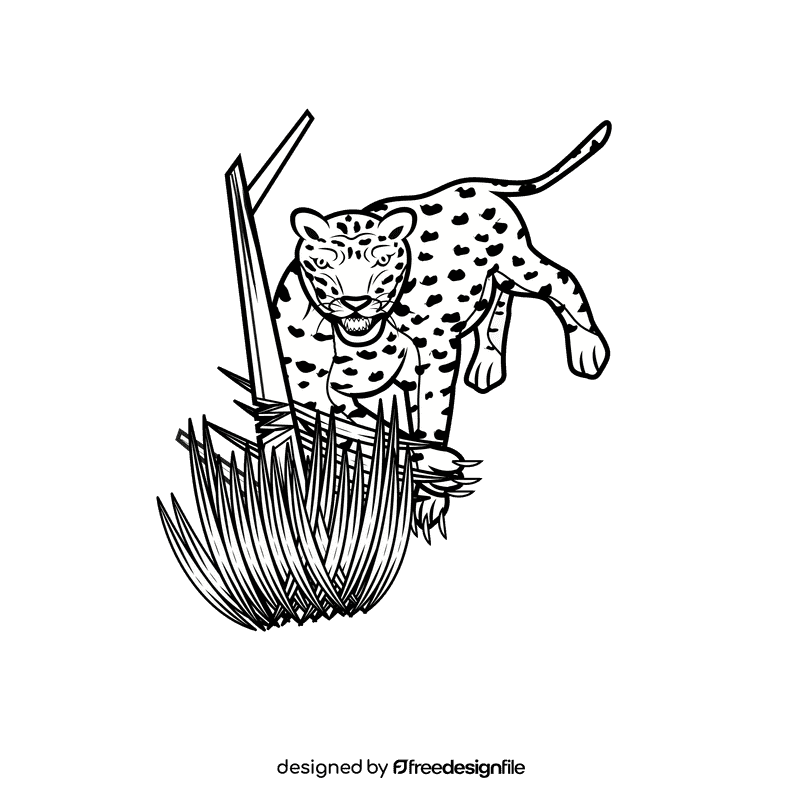 Leopard Strike black and white clipart