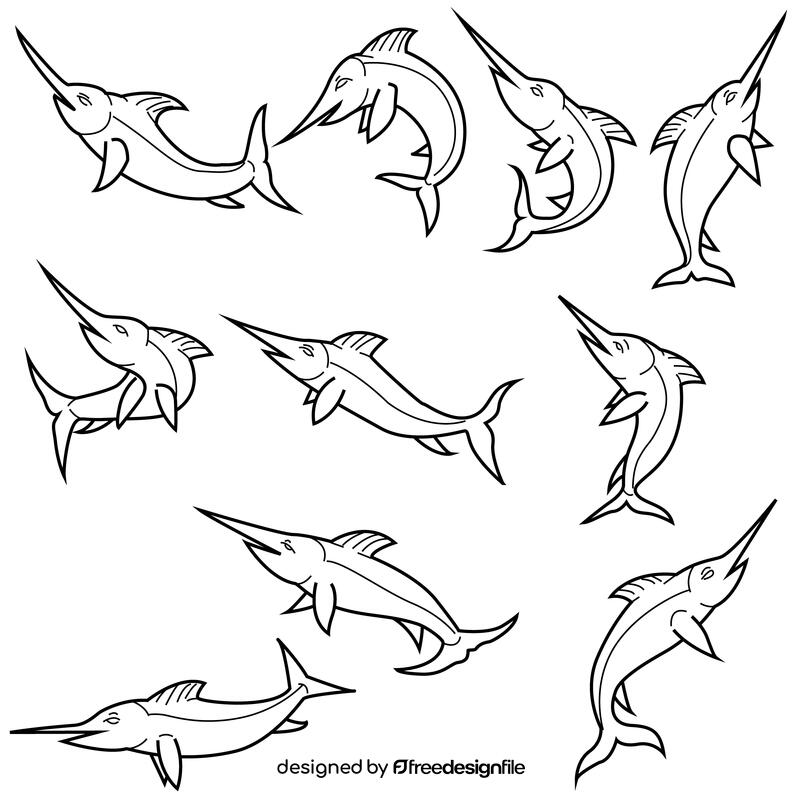 Swordfish set black and white vector