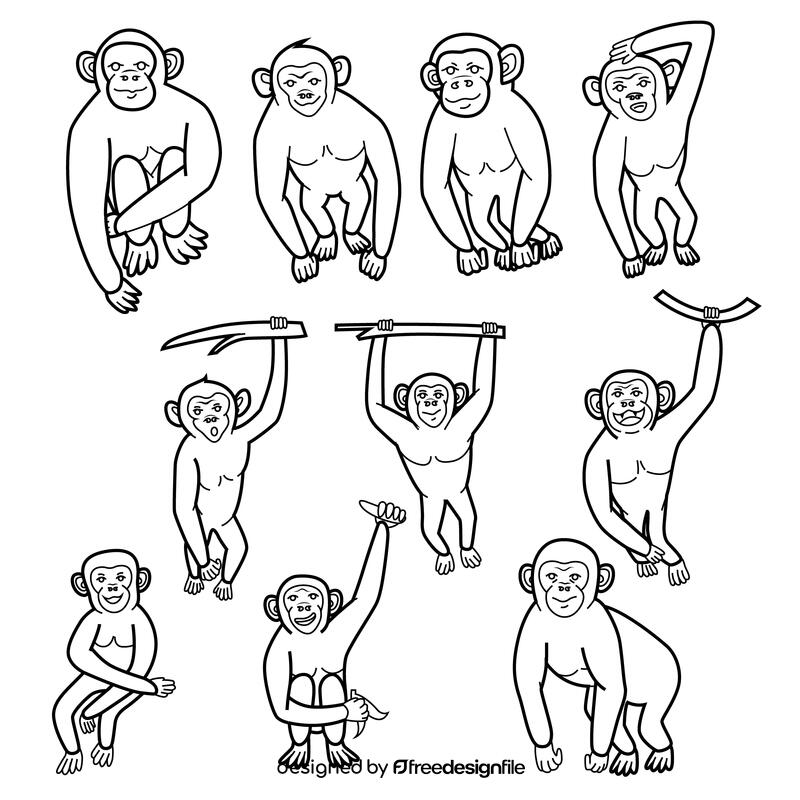 Chimpanzee set black and white vector