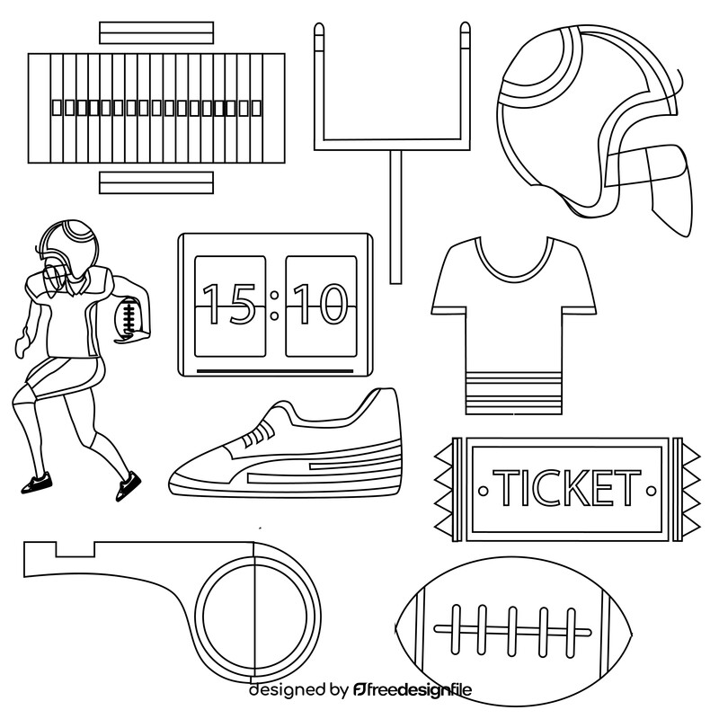 American football set black and white vector