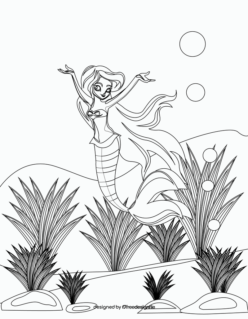 Free mermaid black and white vector