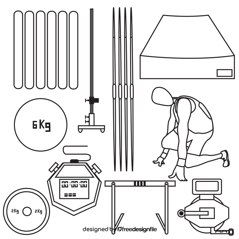Athletics set black and white vector