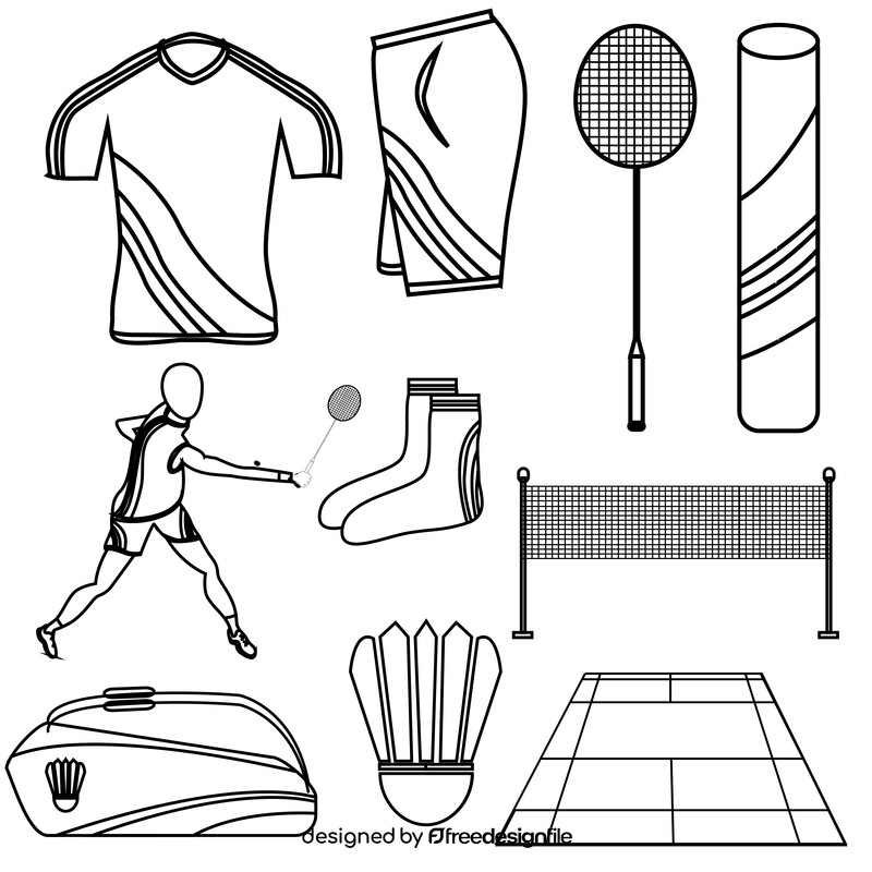 Badminton set black and white vector