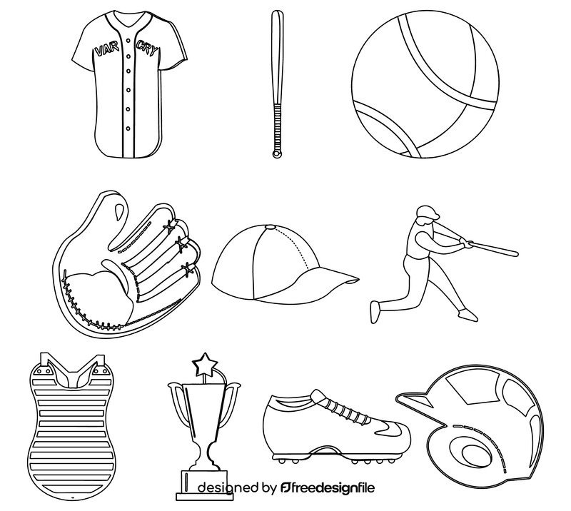 Baseball set black and white vector