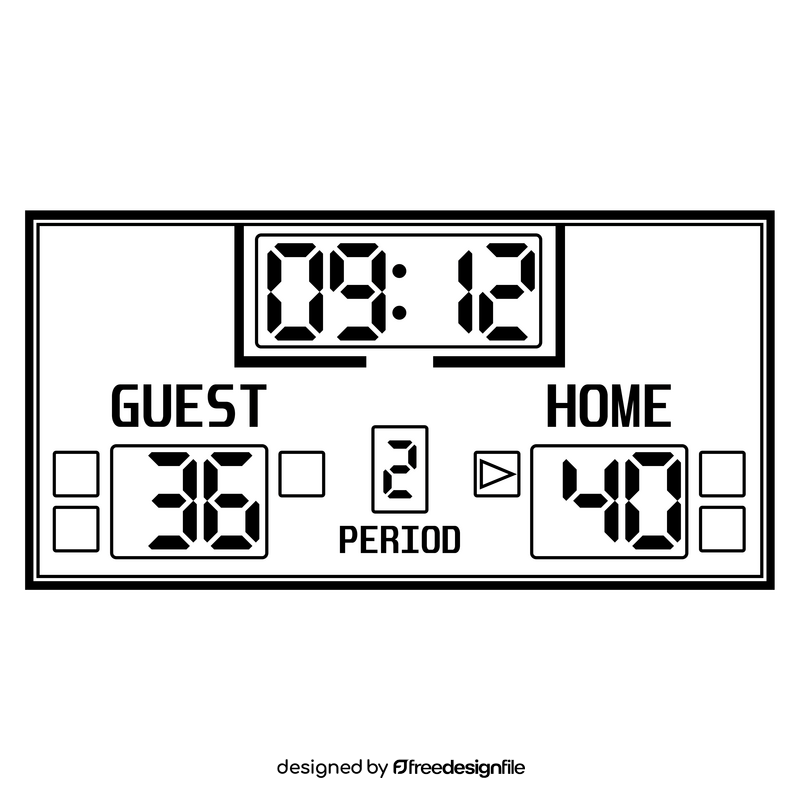 Basketball scoreboard black and white clipart