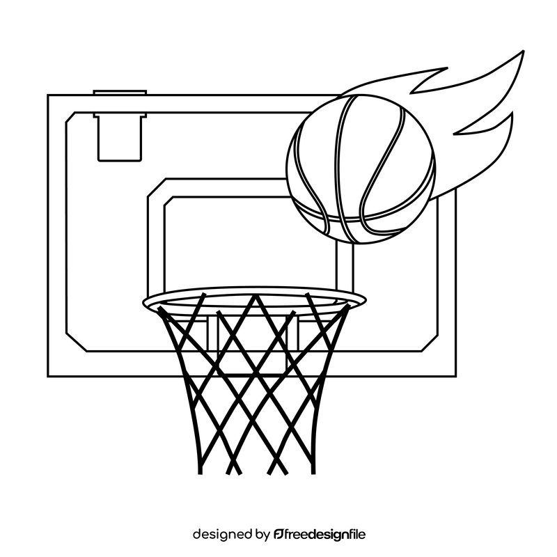 Basketball hoop and ball black and white clipart