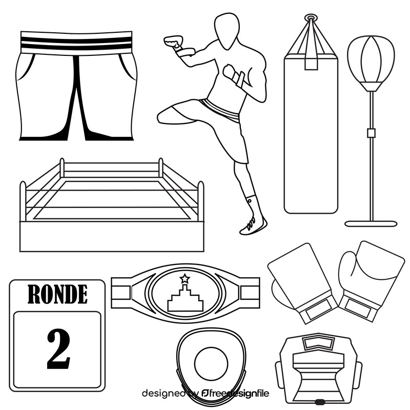 Boxing set black and white vector