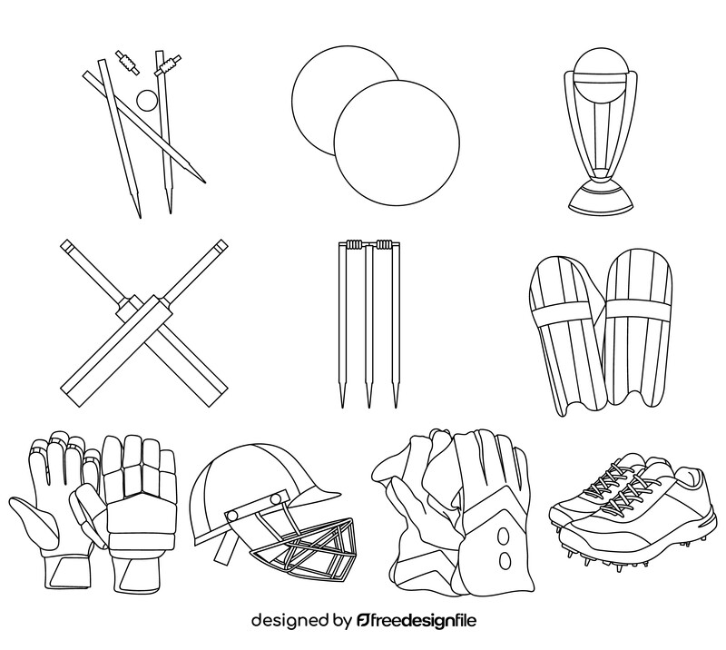 Cricket set black and white vector