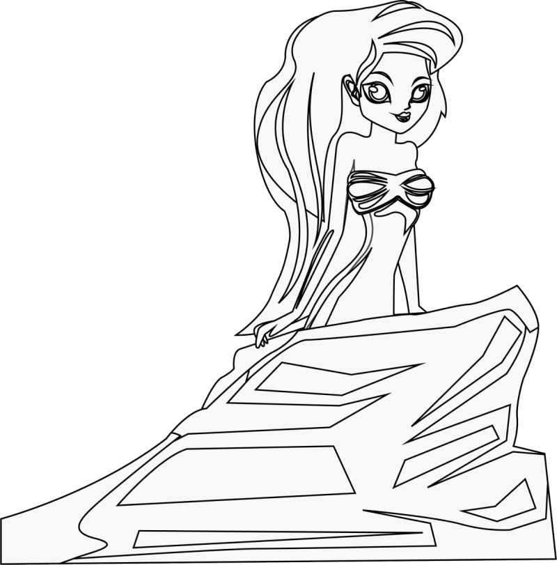 Cartoon mermaid black and white clipart