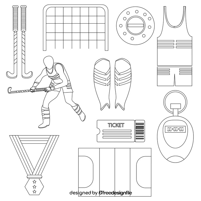 Field hockey set black and white vector