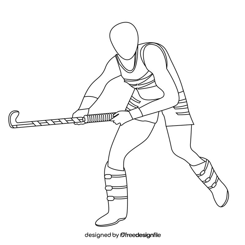Field hockey player black and white clipart