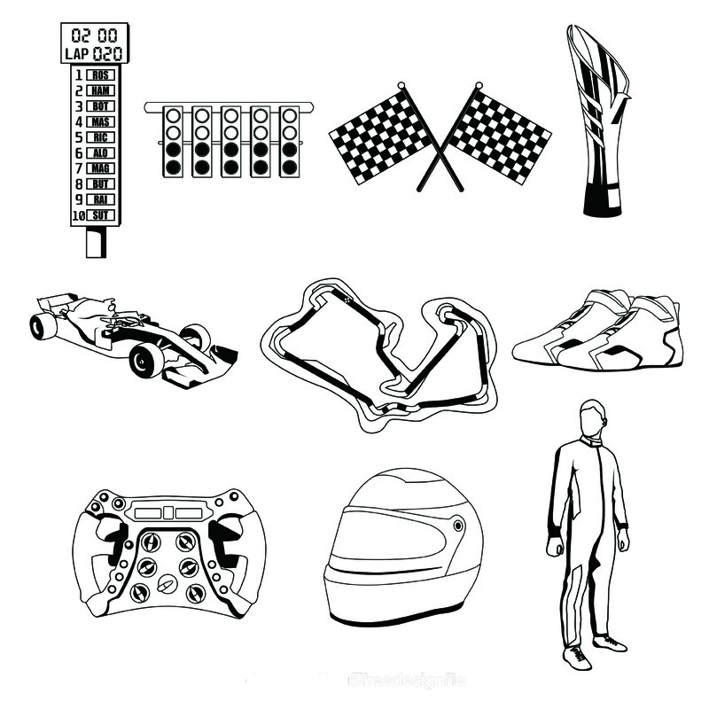 Formula 1 racing set black and white vector