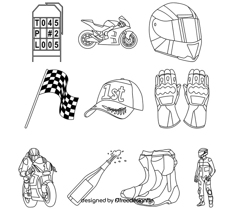 Motogp motorcycle racing set black and white vector