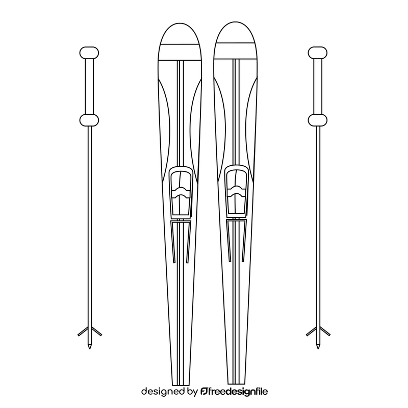 Skiing equipment skis and poles black and white clipart