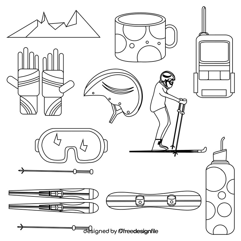 Skiing set black and white vector
