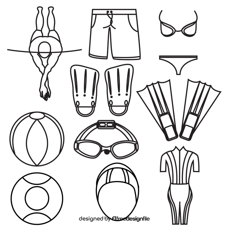 Swimming set black and white vector