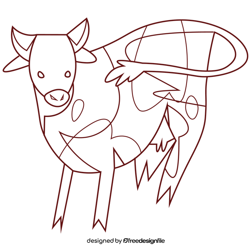 Cow cartoon black and white clipart