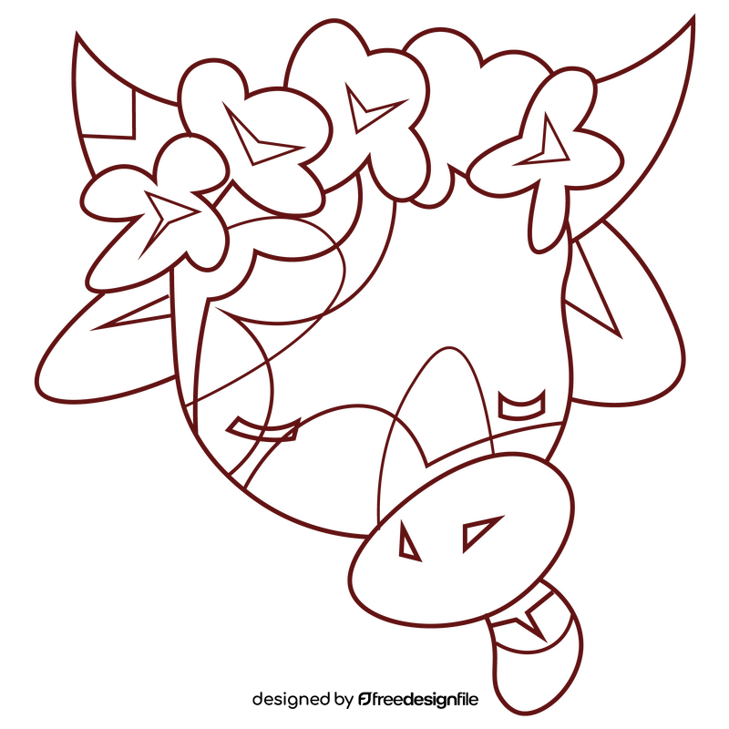 Cow decorated with flowers black and white clipart