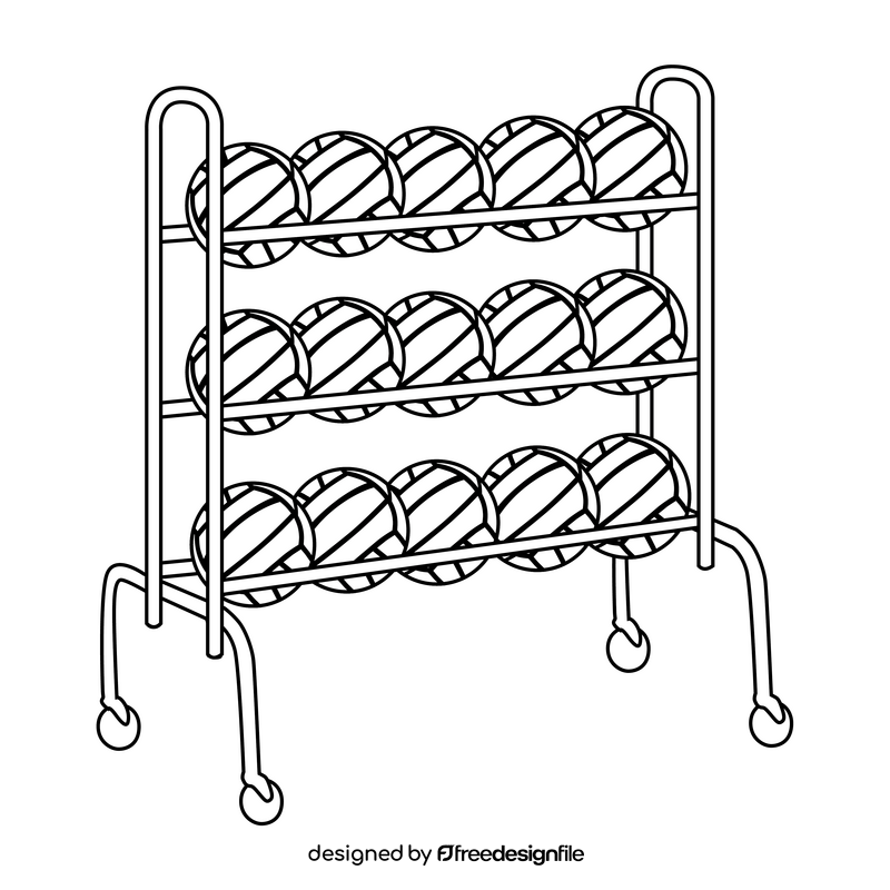 Volleyball ball rack black and white clipart