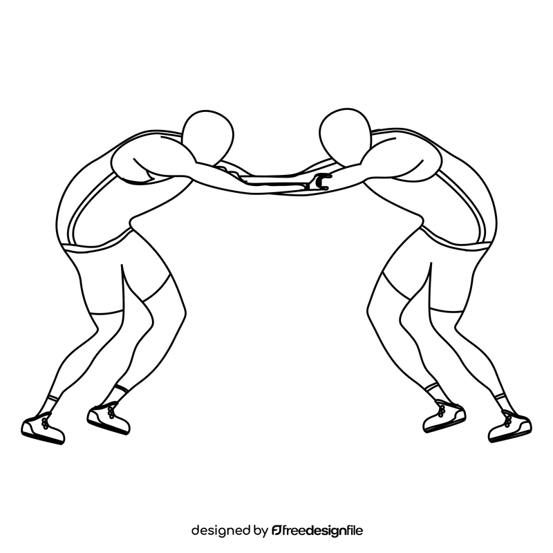 Wrestlers black and white clipart