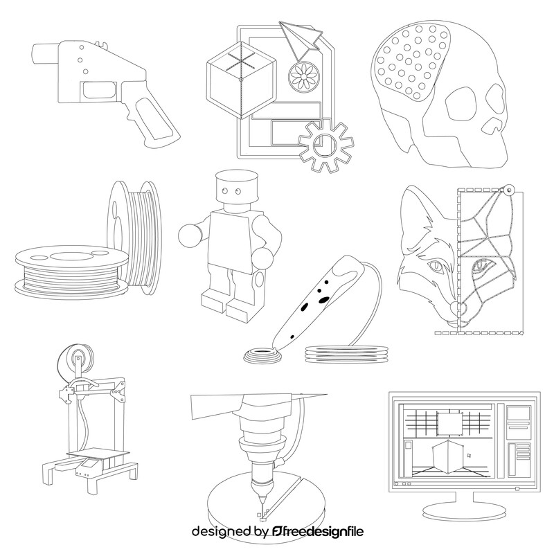 3D Printing icons black and white vector