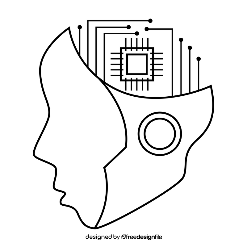 Artificial Intelligence Brain black and white clipart