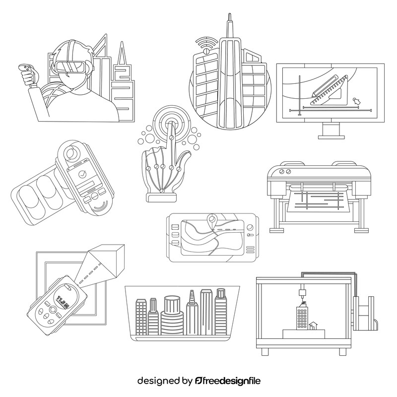 Architectural technology icons black and white vector