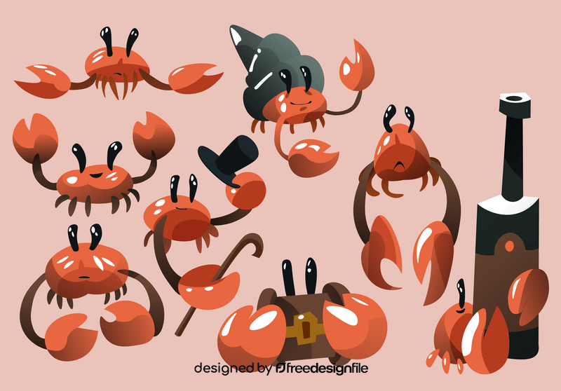 Crab cartoon set vector