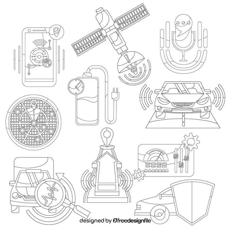 Autonomous vehicles icon set black and white vector