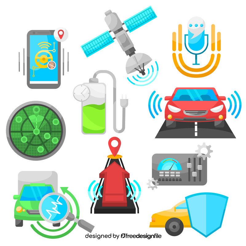 Autonomous vehicles icon set vector