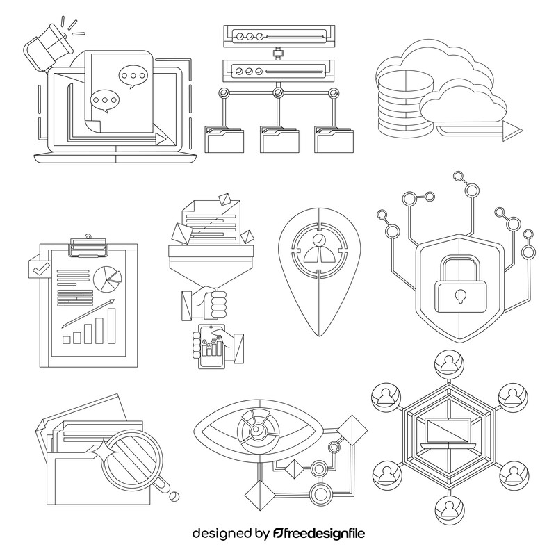 Big Data icons set black and white vector