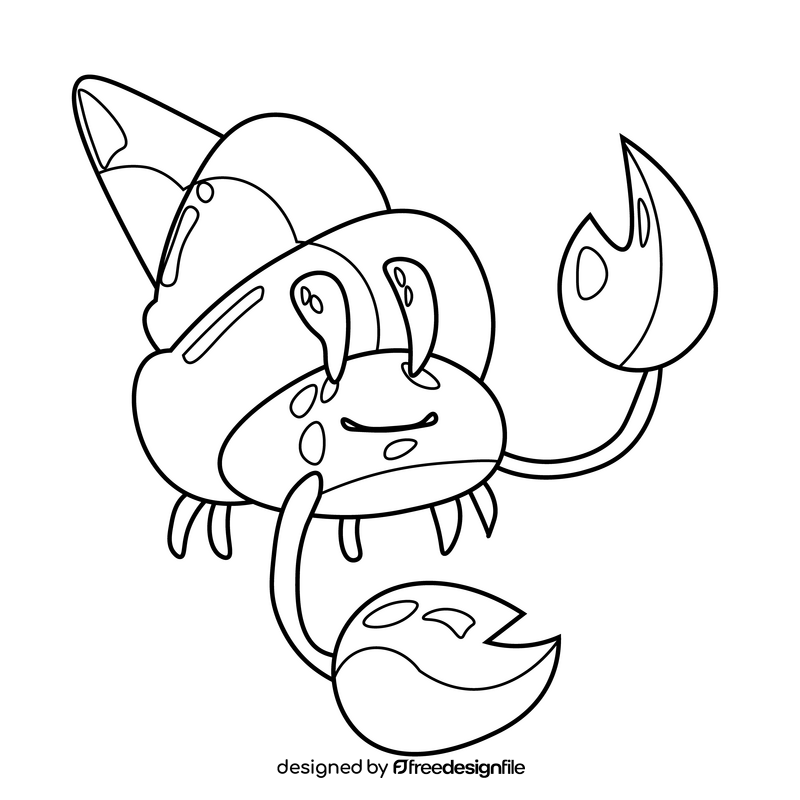 Happy crab cartoon black and white clipart