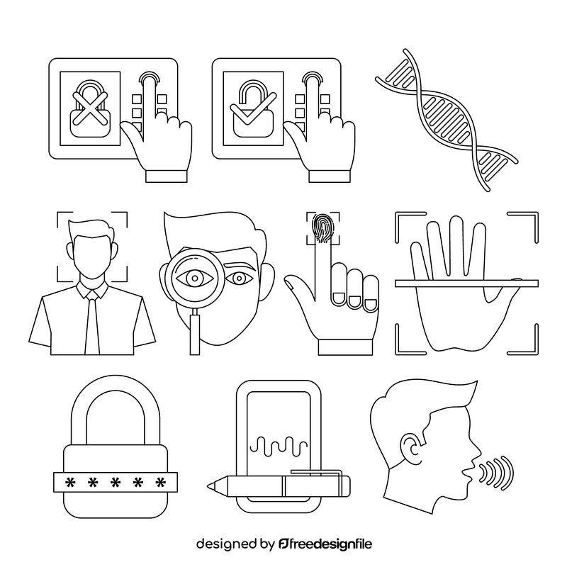 Biometric authentication icons black and white vector