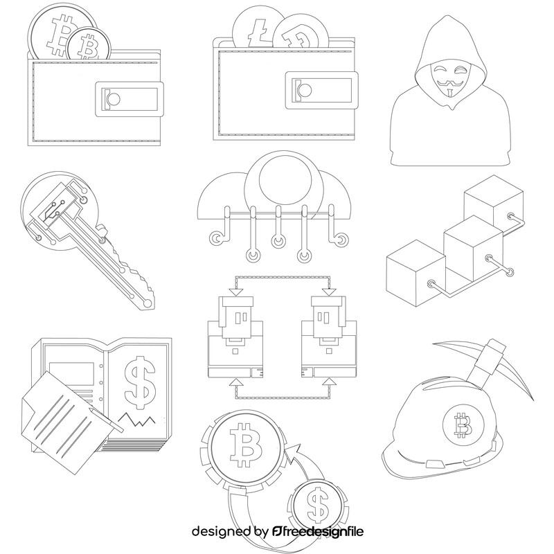 Blockchain technology icons black and white vector