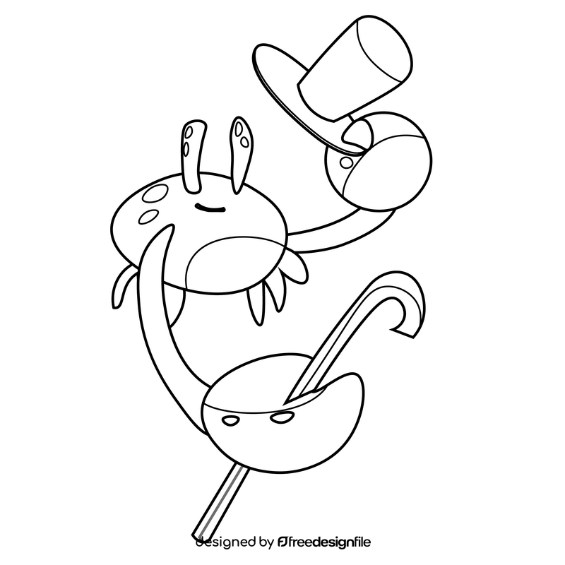 Crab with hat black and white clipart