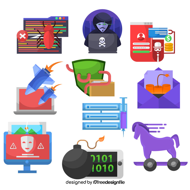 Computer hacking and cybercrime icon set vector
