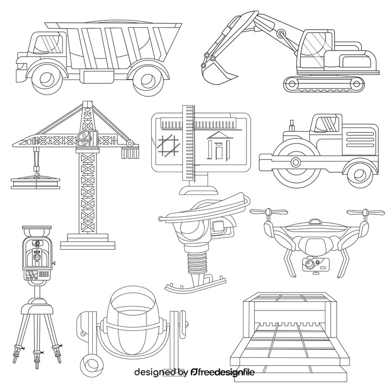 Construction technology icons black and white vector