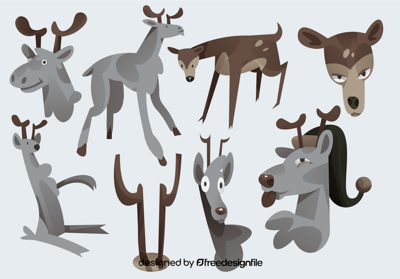 Deer cartoon set vector