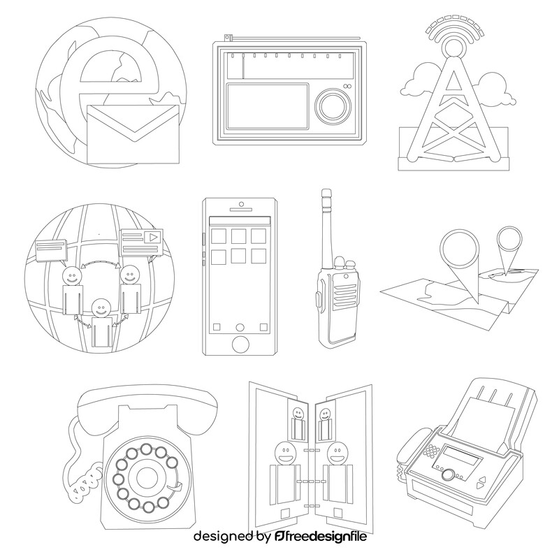 Communications technology icons black and white vector