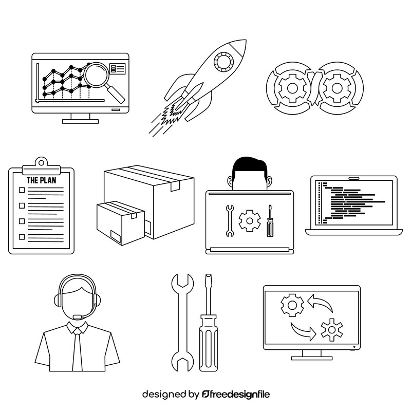 DevOps icon set black and white vector