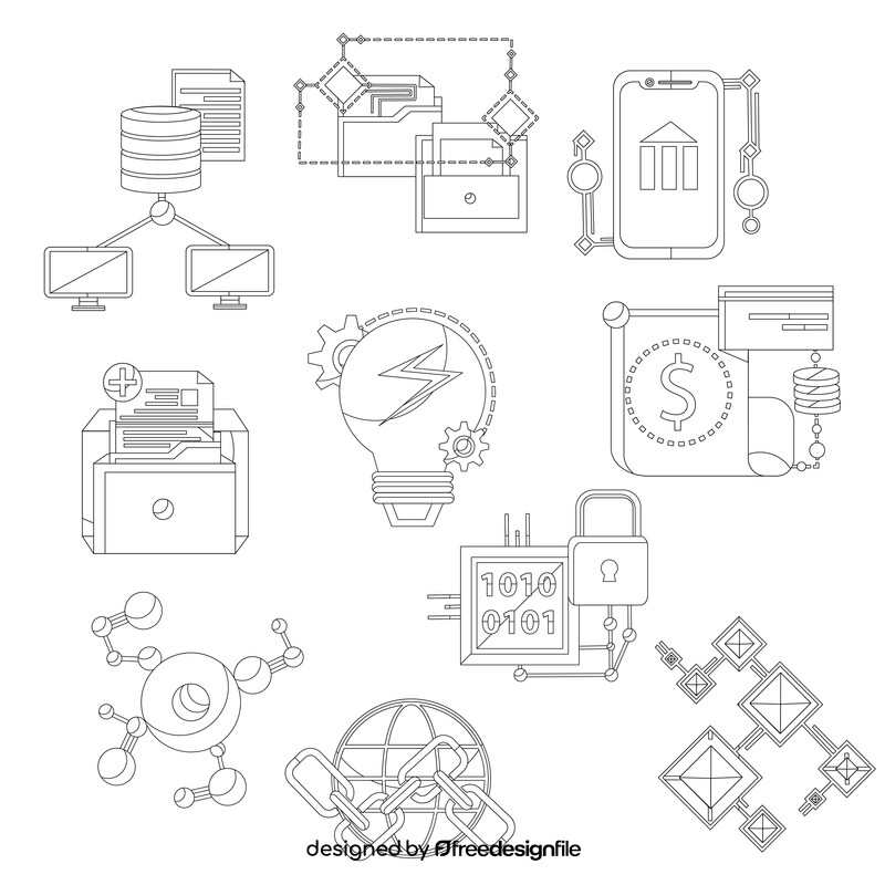 Distributed ledger icons black and white vector free download