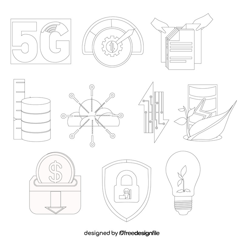 Edge Computing icon set black and white vector