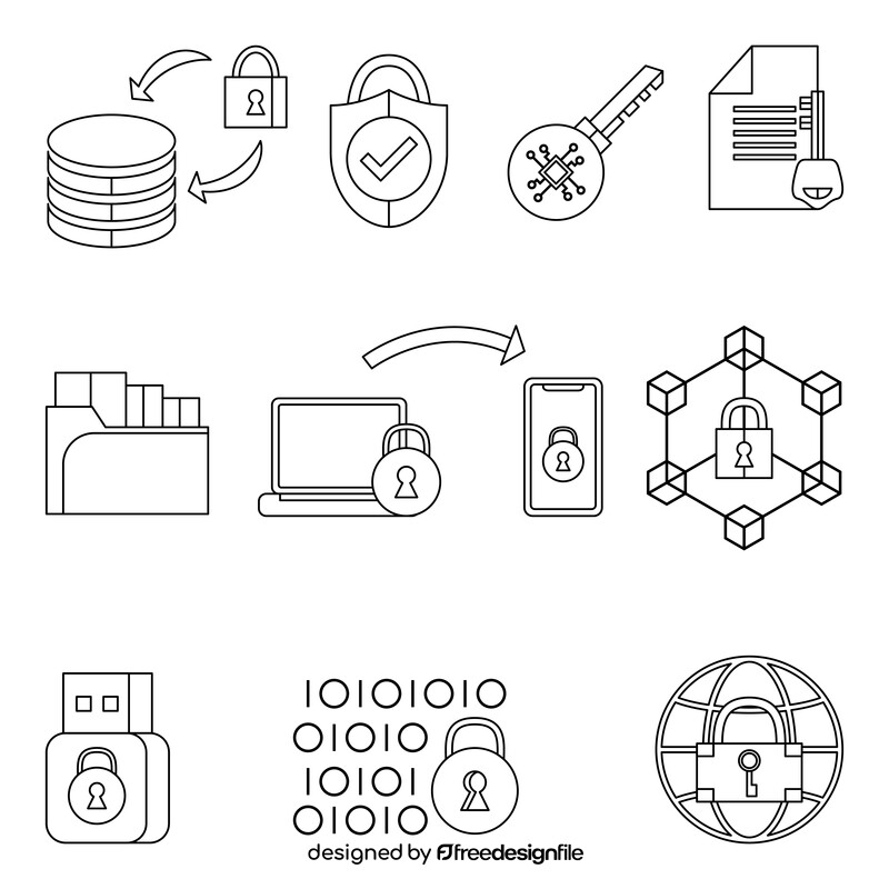 Encryption technology icons set black and white vector