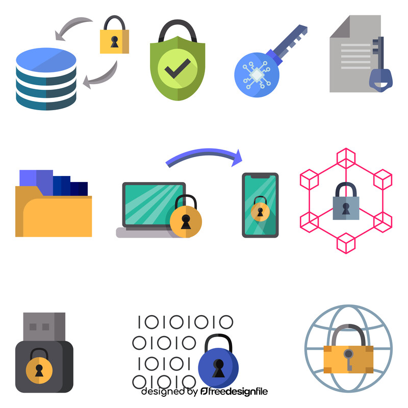 Encryption technology icons set vector