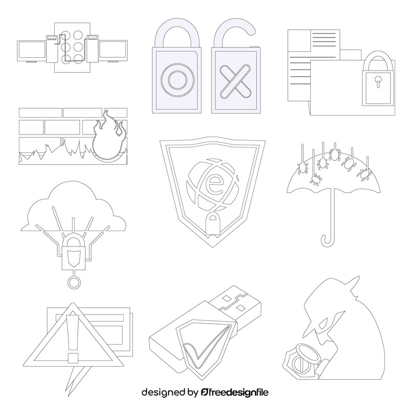 Firewall, security icons black and white vector