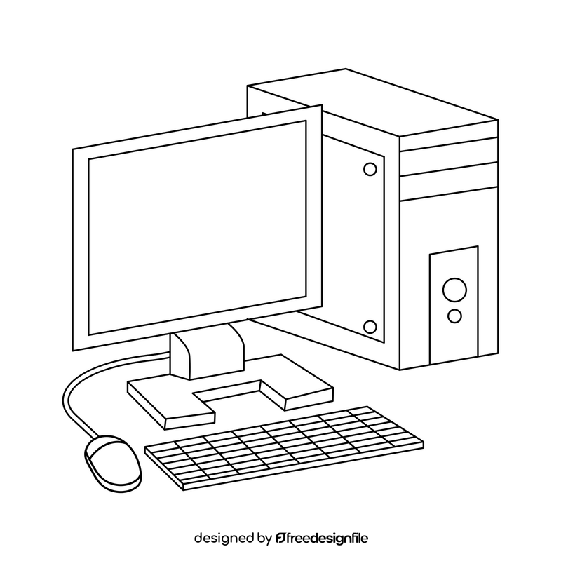 Desktop computer PC icon black and white clipart